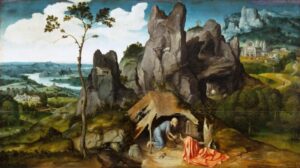 PATINIR Joachim, Saint Jérôme en pénitence, dans le désert, vers 1515-1520