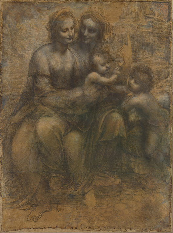 VINCI Leonardo di ser Piero da (VINCI Léonard de), Carton de Burlington House ou Sainte Anne, la Vierge, l’Enfant Jésus et saint Jean-Baptiste enfant, entre 1499 et 1513
