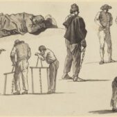 VERNET Joseph, Études de figures, comprenant un homme dormant sur le sol et deux hommes sciant